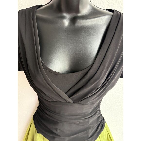 SL Fashions Draped Flare Satin Charmuese Dress Party Formal Black Green Size 6 - Picture 2 of 12